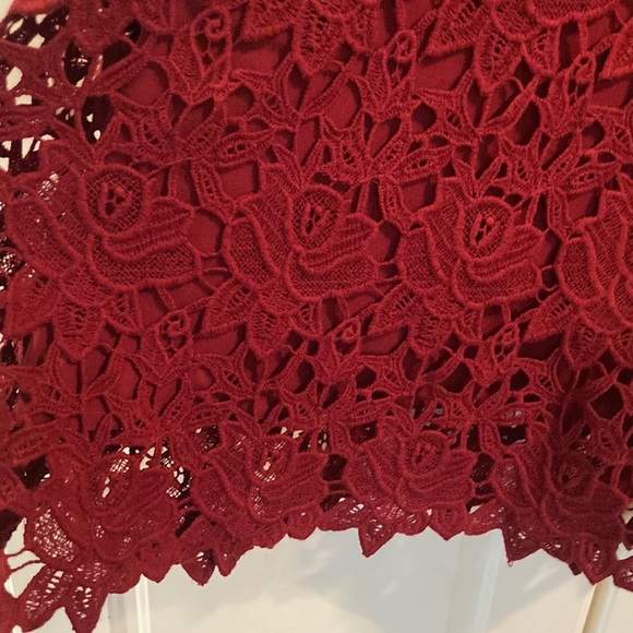 ZARA💫Women’s Burgundy Crochet Lace Overlay Mid Length Skirt - Picture 8 of 11